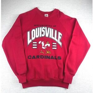 Vintage 90s Puff Print University of Louisville Cardinals Red Sweatshirt Top L‎